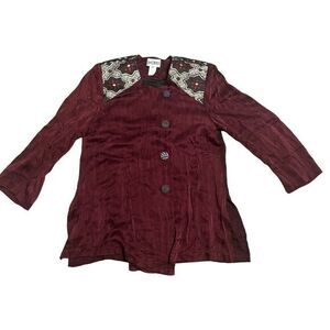 Yasuko Women's Size M/L‎ Maroon Purple Kimono Silk 3/4 Sleeve Blazer Vintage